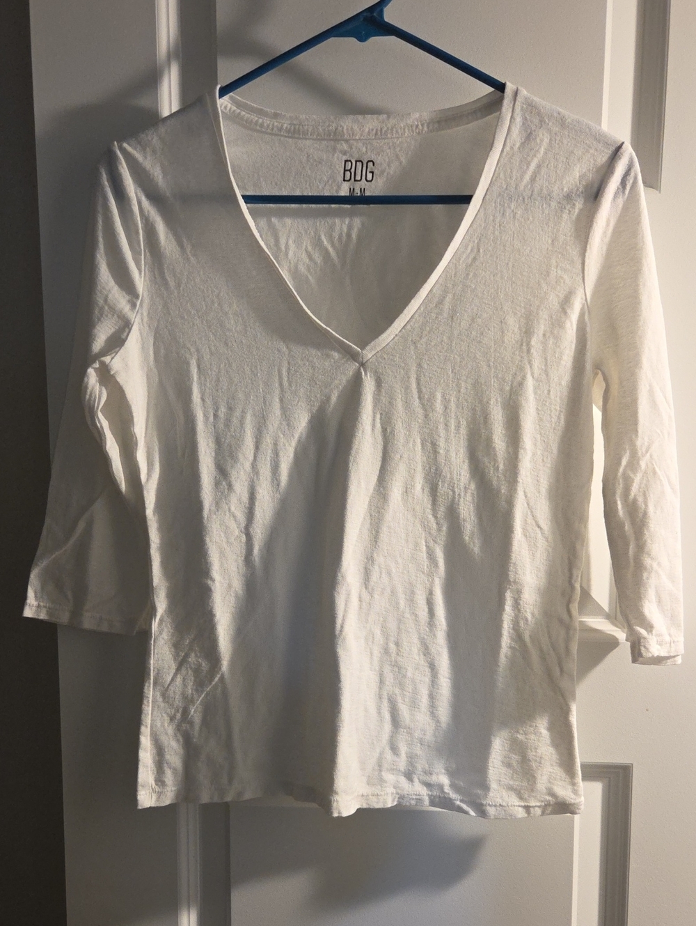 BDG White V-Neck Long Sleeve Tee